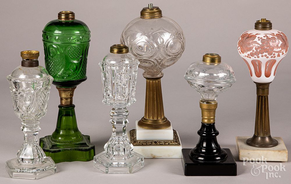 Appraisal: Six glass fluid lamps Six glass fluid lamps Condition Minor