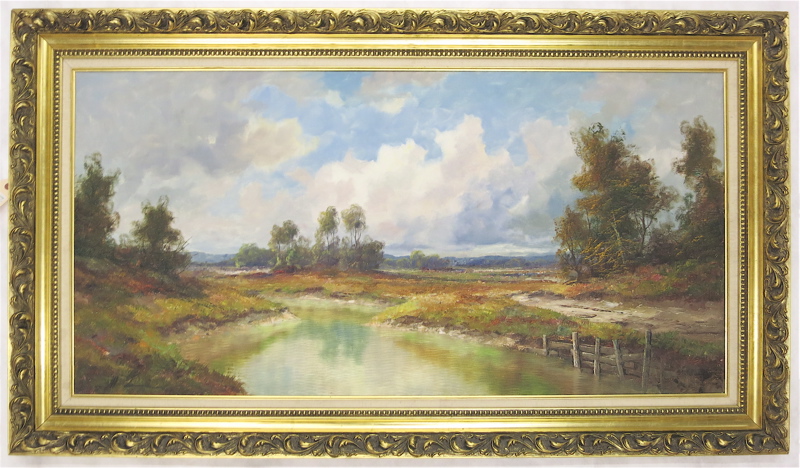 Appraisal: OIL ON CANVAS LANDSCAPE WITH POND AND TREES Image measures