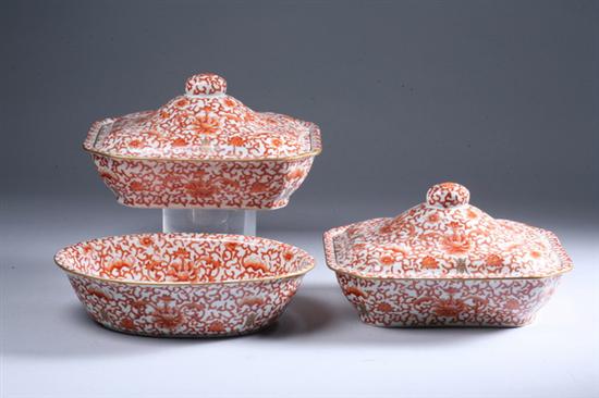 Appraisal: THREE PIECES CHINESE IRON RED AND WHITE PORCELAIN SERVING DISHES