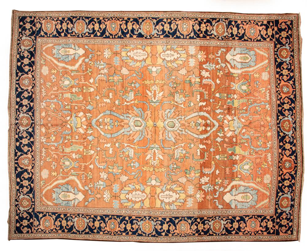 Appraisal: PERSIAN SERAPI CARPETPersian Serapi Carpet salmon ground blue border floral