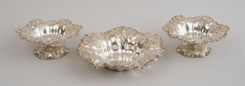 Appraisal: PAIR OF AMERICAN SILVER STEMMED COMPOTES AND A MATCHING FRUIT