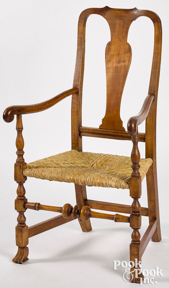 Appraisal: New England Queen Anne maple armchair New England Queen Anne