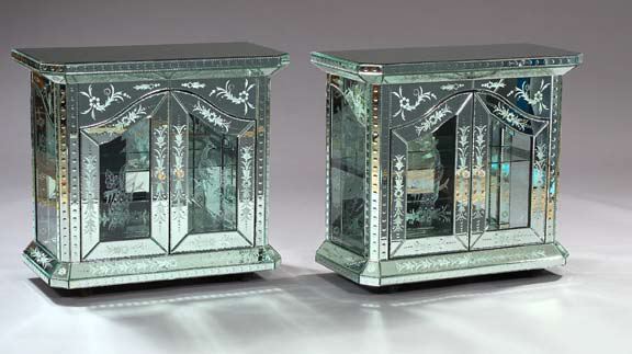 Appraisal: Pair of Venetian-Style Etched and Pressed Glass Vitrine each with