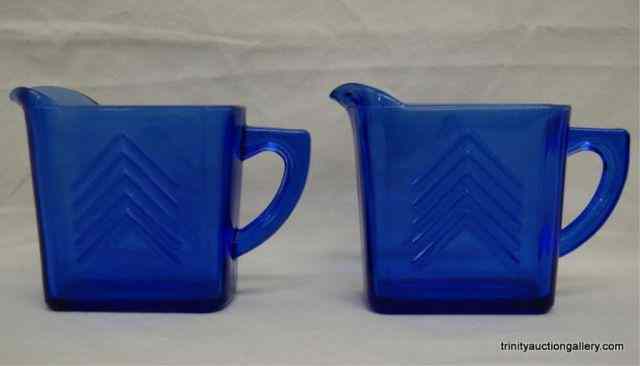 Appraisal: Depression Glass Cobalt Chevron Pattern PitchersProduced by Hazel Atlas Glass