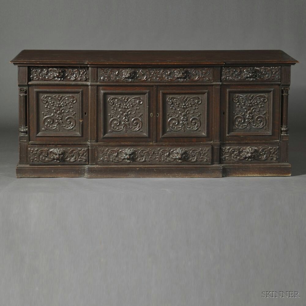 Appraisal: Renaissance-revival Carved and Patinated Oak Breakfront Sideboard late th century