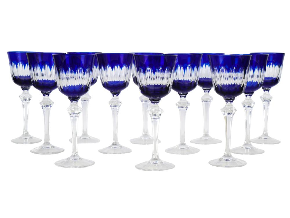 Appraisal: SET OF CLEAR COBALT BLUE CRYSTAL WINE GLASSESunsigned inches high