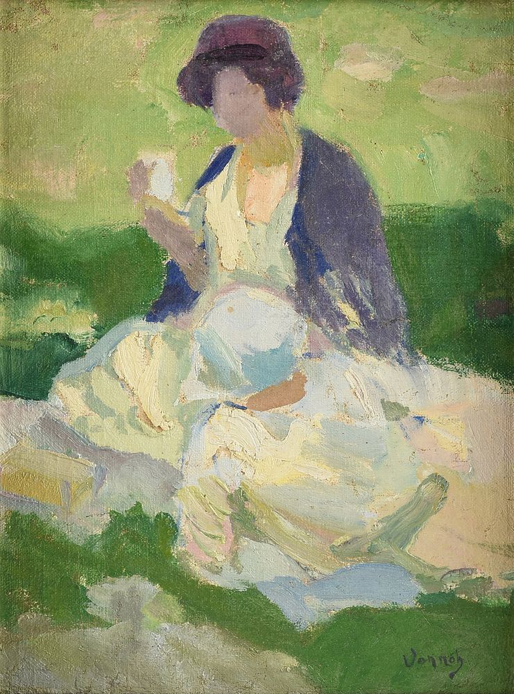 Appraisal: ROBERT VONNOH American - A PAINTING Lady at Picnic ROBERT