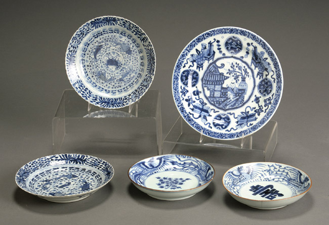 Appraisal: Group of Five Chinese Blue and White Dishes th Century