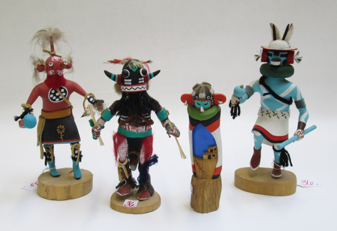 Appraisal: NATIVE AMERICAN KACHINA DOLLS AND A TOTEM POLE four pieces