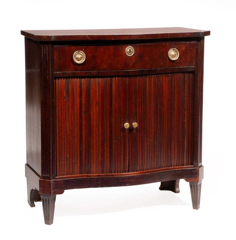 Appraisal: Dutch Neoclassical Mahogany Cabinet c serpentine chamfered top conforming case