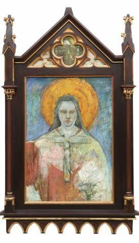 Appraisal: Framed oil and mixed media on linen-wrapped board A Saint