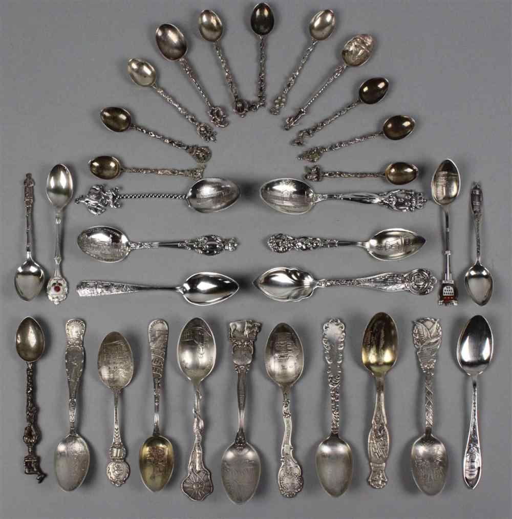 Appraisal: TWENTY-FIVE ASSORTED STERLING SOUVENIR SPOONS Together with Continental silver demi-tasse