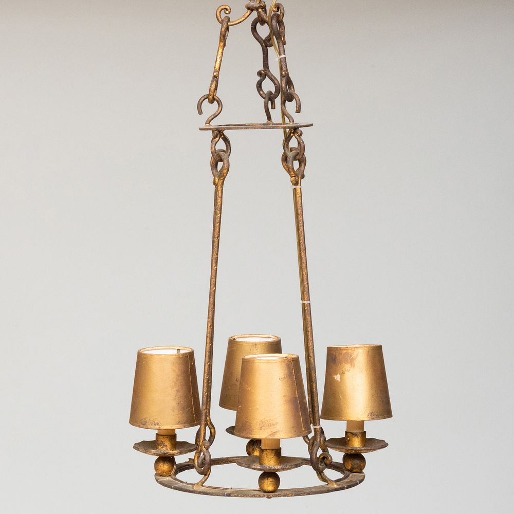 Appraisal: Pair of Gilt-Metal Four-Light Chandeliers x in diam Masterful Mix