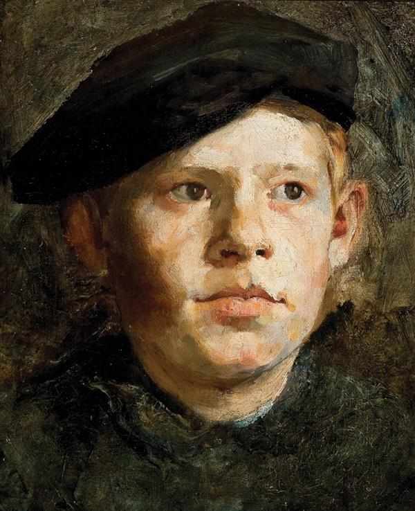 Appraisal: FRANK DUVENECK American - Young Boy Wearing a Cap oil