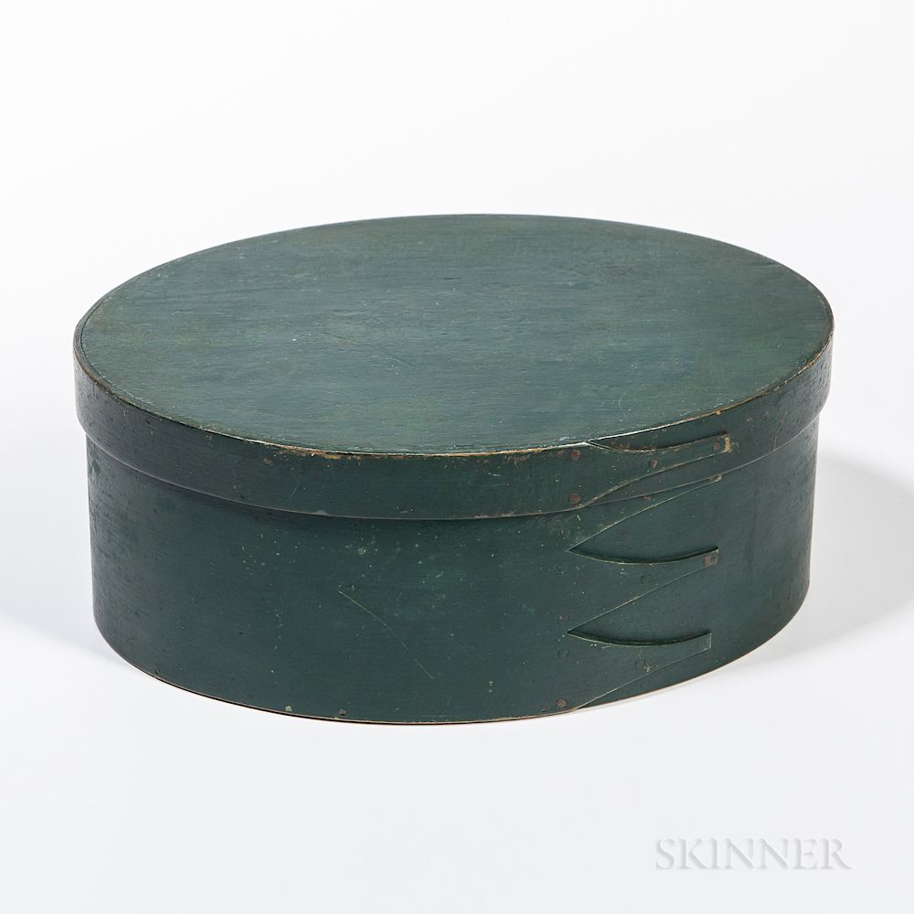 Appraisal: Dark Green-painted Oval Shaker Pantry Box Dark Green-painted Oval Shaker