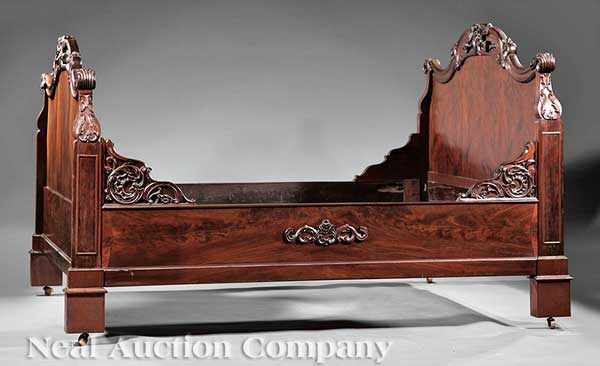 Appraisal: An American Rococo Carved Mahogany Bedstead mid- th c floral