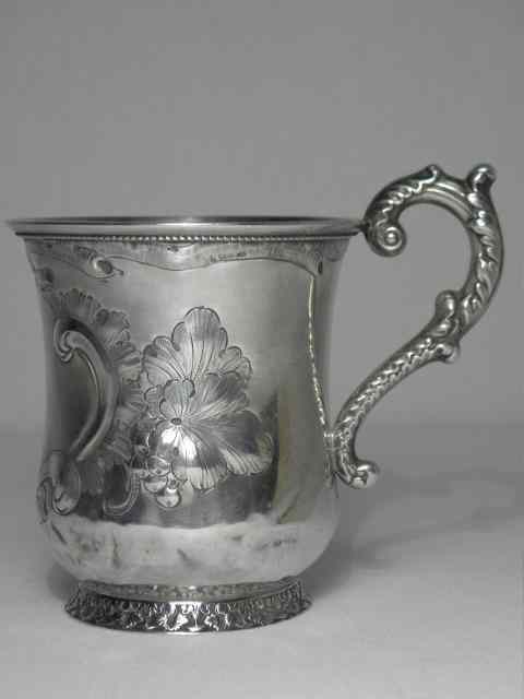 Appraisal: Horton Rikeman American coin silver Christening mug Chased baluster form