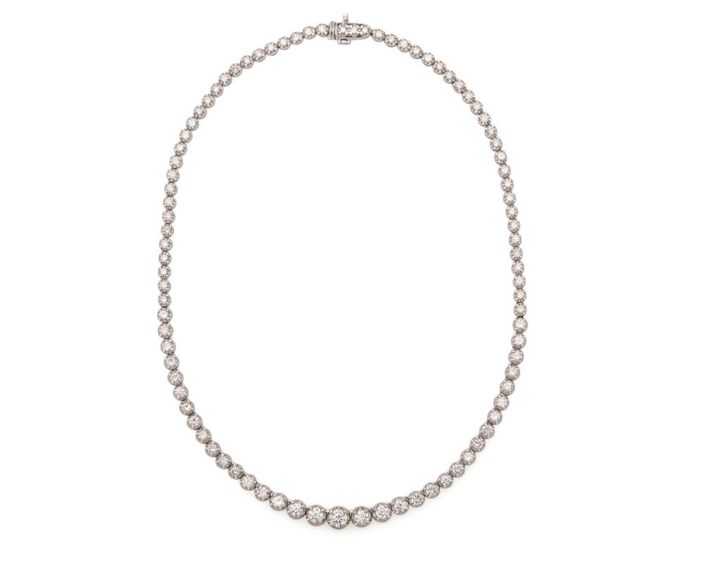 Appraisal: Platinum and Diamond Line Necklace prong-set with round brilliant-cut diamonds