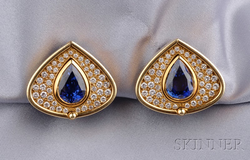 Appraisal: kt Gold Sapphire and Diamond Earclips each set with a