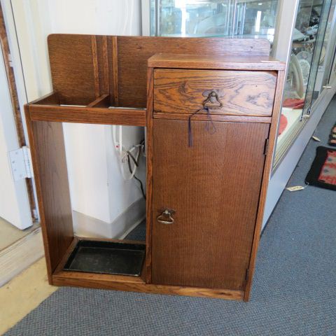 Appraisal: Oak Umbrella and Cane Rack with drawer and door on