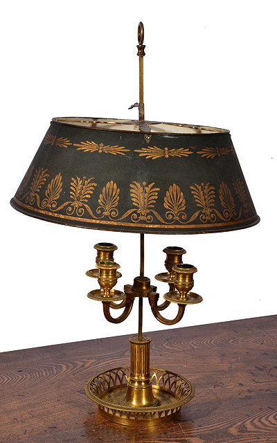 Appraisal: A FRENCH GILT METAL FOUR BRANCH LIBRARY TABLE LAMP with