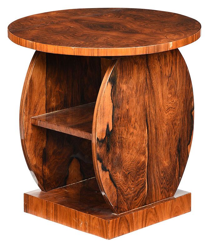 Appraisal: Art Deco Rosewood Veneered Side Table French circa circular bookmatched