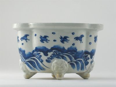 Appraisal: A Japanese blue and white quatre-lobed jardini re painted with