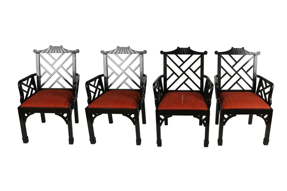 Appraisal: FOUR CHINESE CHIPPENDALE STYLE LACQUERED ARMCHAIRSafter unsigned Condition with chips