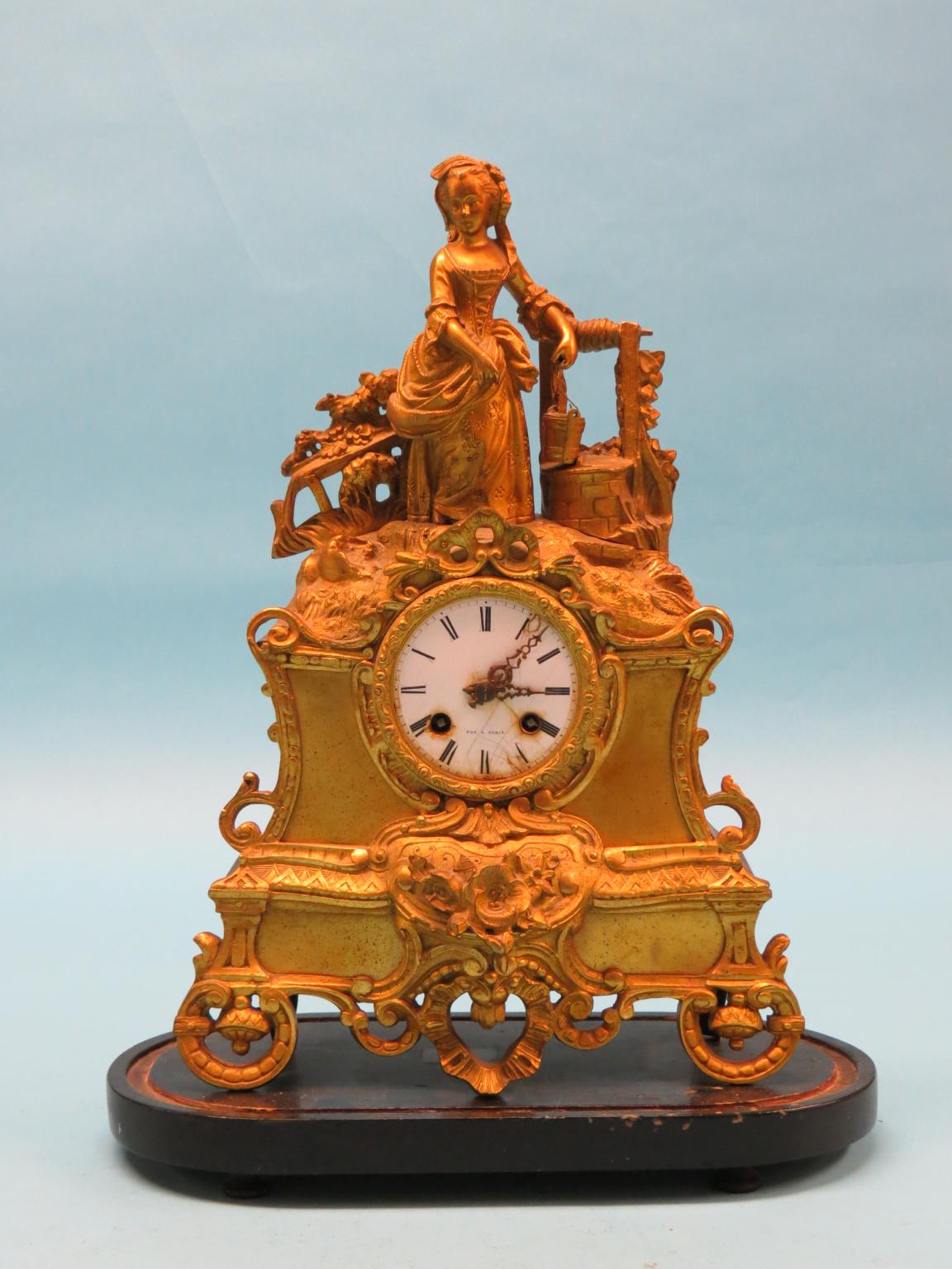 Appraisal: A th century French gilt-metal mantel clock enamelled dial signed