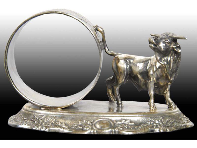 Appraisal: Bull Figural Napkin Ring Description Raised oval base Marked Knickerbocker