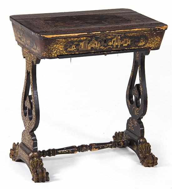 Appraisal: William IV chinoiserie sewing stand mid th century square top