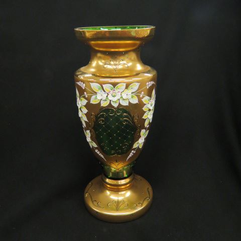 Appraisal: Bohemian Art Glass Vase raised enameled florals heavy gold on