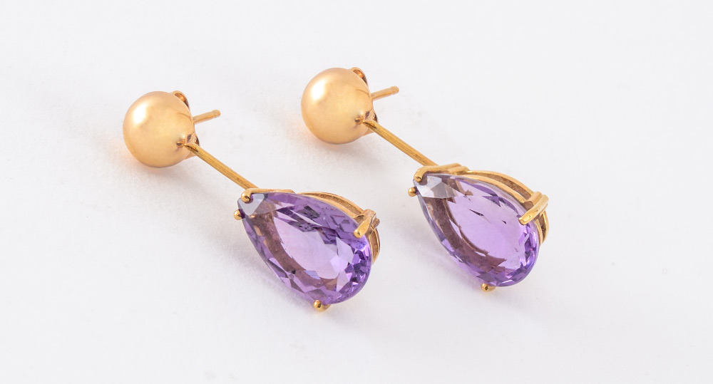 Appraisal: K AMETHYST CONVERTIBLE EARRINGS Custom never worn K yellow gold