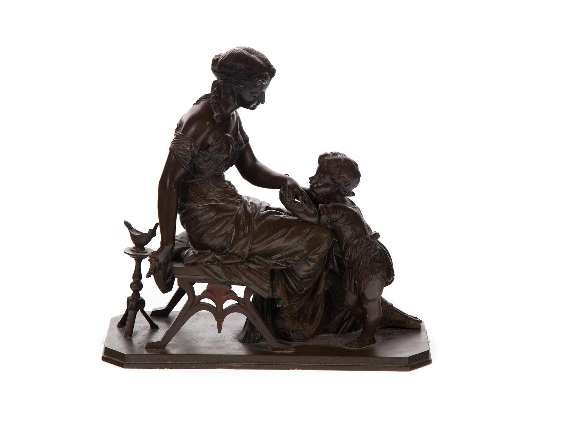 Appraisal: BRONZE FIGURAL GROUP OF MOTHER TENDING TO HER YOUNG SON