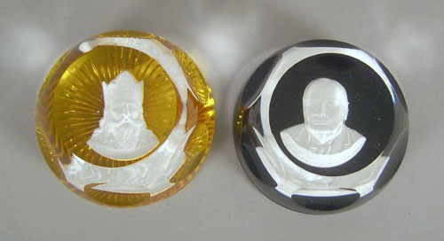 Appraisal: Two Baccarat sulfide paperweights of Charlemagne and Sir Winston Churchill