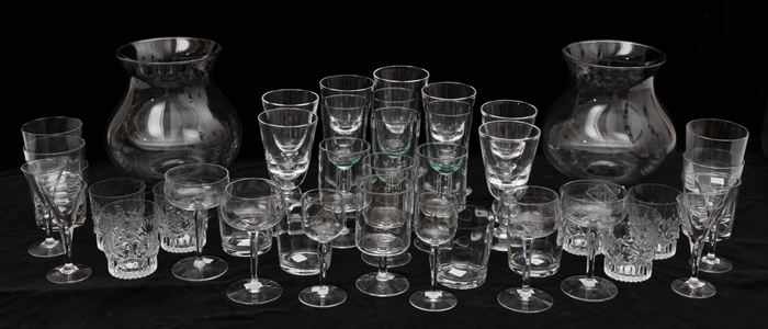 Appraisal: ASSORTED GLASS TABLE ARTICLES Including seven Steuben wine glasses signed