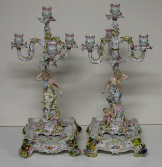 Appraisal: PAIR OF MEISSEN STYLE PORCELAIN CANDELABRA Each four-light with applied