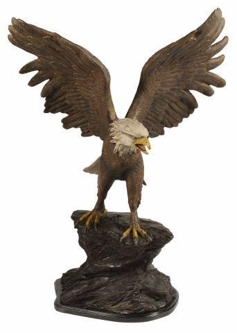 Appraisal: Cold-painted bronze sculpture Bald Eagle with spread wings perched on