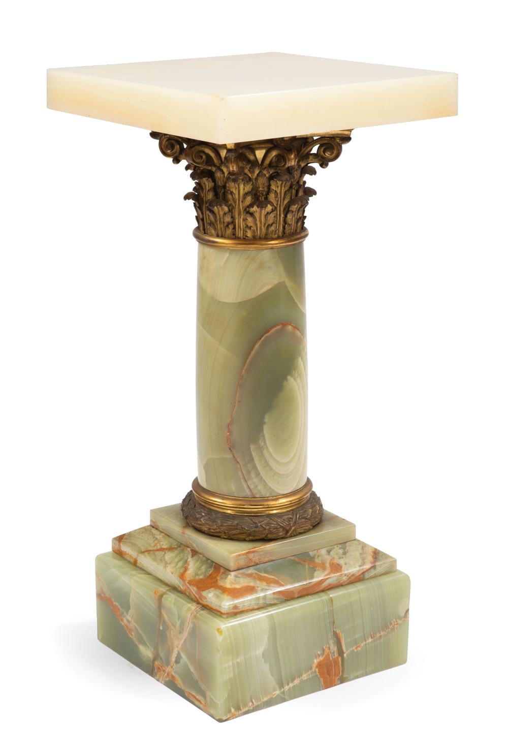 Appraisal: Continental Bronze-Mounted Onyx Corinthian Columnar Pedestal c h in w