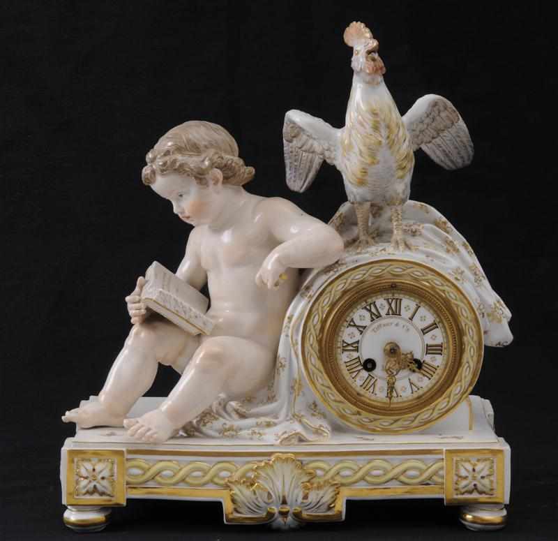 Appraisal: MEISSEN PORCELAIN FIGURAL CLOCK RETAILED BY TIFFANY CO Underglaze blue