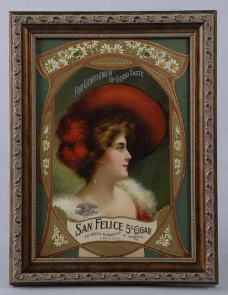 Appraisal: Die-Cut San Felice Cigars Advertising Sign Description s Framed easel-back