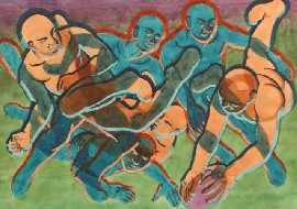 Appraisal: Weaver Hawkins - Footballers I watercolour signed and dated 'Raokin