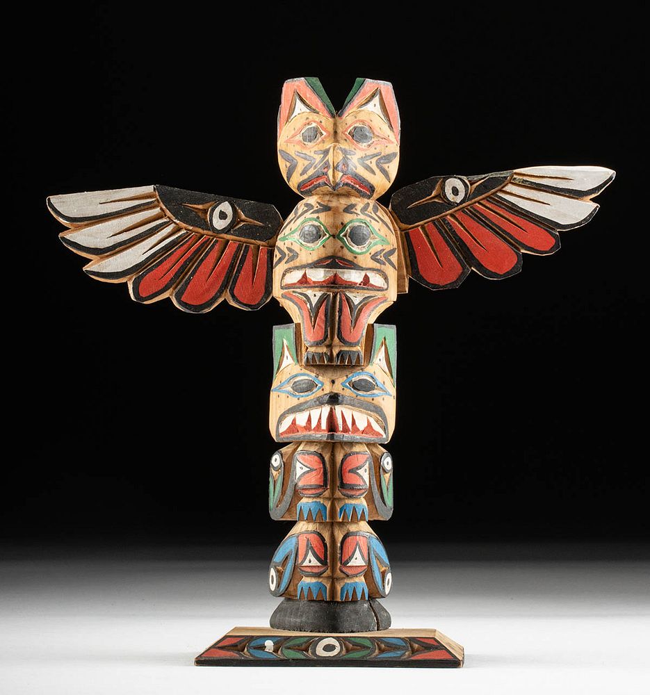 Appraisal: th C Dididaht Nancy Williams Wood Totem w Thunderbird Native