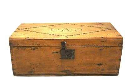 Appraisal: Brass tack-studded wooden chest th century