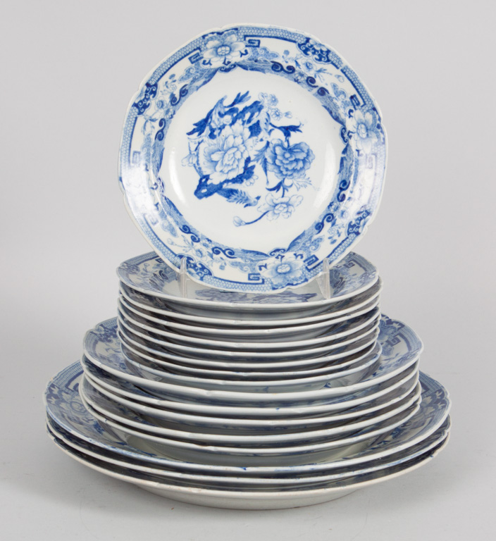 Appraisal: English style blue and white ironstone dinnerware th century blue