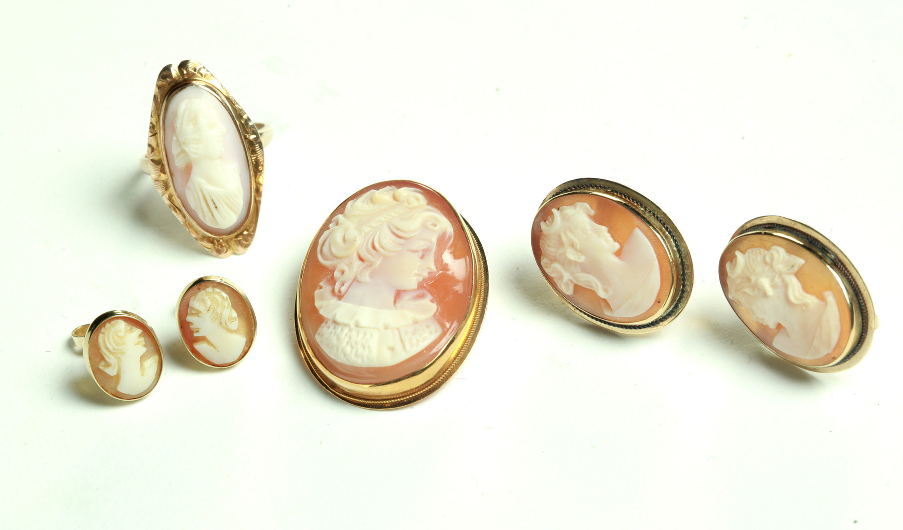 Appraisal: GROUP OF CAMEO JEWELRY American th century k yellow gold