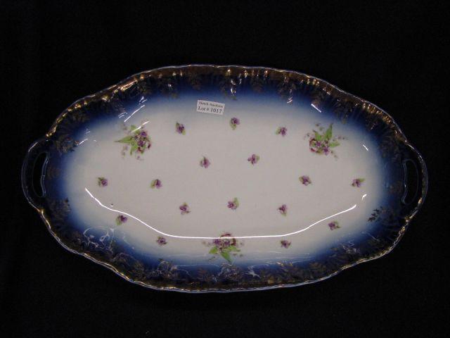 Appraisal: Carlsbad Austria Porcelain Serving Tray floral with cobalt gold trim