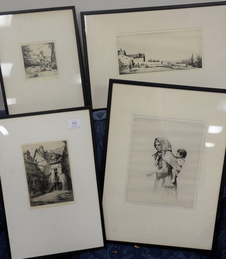 Appraisal: Group of Eleven Framed Etchings to include Martin Hardie landscape