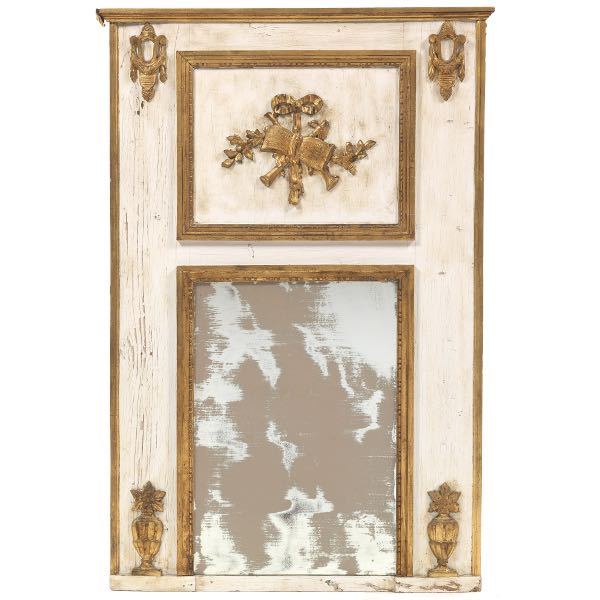 Appraisal: ANTIQUE ITALIAN TRUMEAU MIRROR x Antique Italian painted cream and