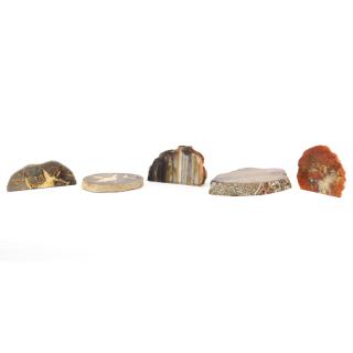 Appraisal: Grouping of Five Septarian and Agate Geodes Polished surface with